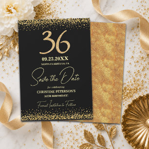Reserva La Fecha Elegante Cumpleaños Brillante Dorado 36