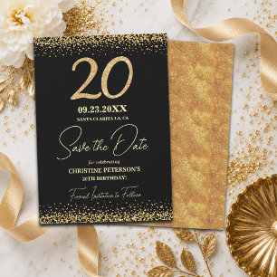 Reserva La Fecha Elegante Cumpleaños Brillante Dorado Negro 20