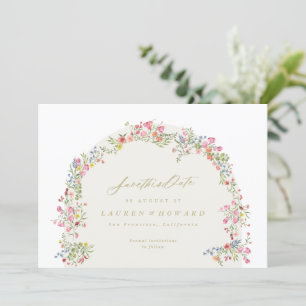 Reserva La Fecha elegante dainty floral arco primavera foto de boda