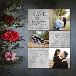 Reserva La Fecha Elegante Damask Tres Collages de fotos | Gris