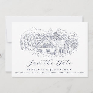Reserva La Fecha Elegante destino de boda dibujo viñedo