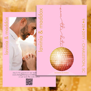 Reserva La Fecha Elegante Disco Ball Boda de código QR Oro Rosa