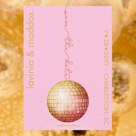 Reserva La Fecha Elegante Disco Ball Boda de oro rosa Código QR