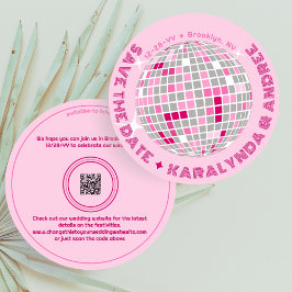 Reserva La Fecha Elegante Disco Ball Boda Redondo Rosa