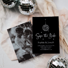 Reserva La Fecha Elegante Disco Ball Negro Minimalista | Foto