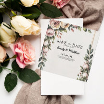 Elegante Diseñador Floral Rosa Guarda La Fecha