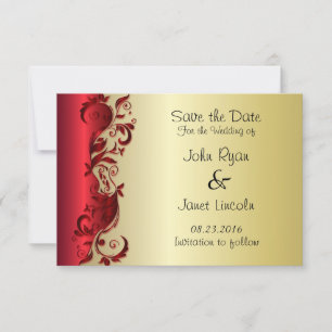 Reserva La Fecha Elegante diseño Boda de Florid rojo y oro