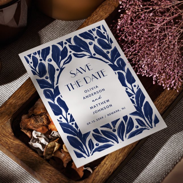 Reserva La Fecha Elegante diseño de arco floral azul marino (Subido por el creador)