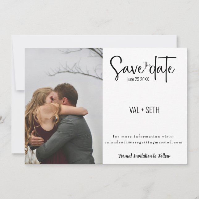 Reserva La Fecha Elegante diseño fotográfico dividido con escritura (Reverso)