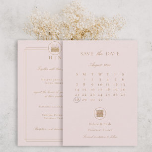Reserva La Fecha Elegante doble felicidad Boda rosa asiático modern