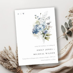 Reserva La Fecha Elegante Dusky Blue Watercolor Cottage Floral