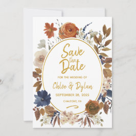 Reserva La Fecha Elegante Dusty Blue Beige Brown Floral