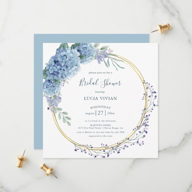 Reserva La Fecha Elegante Dusty Blue Floral Bridal Shower Invitació (Anverso/Reverso In Situ)