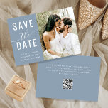 Reserva La Fecha Elegante Dusty Blue Photo Typography Qr Code Scrip<br><div class="desc">Tu día especial merece una invitación que capte la belleza y la elegancia de tu historia de amor. Nuestra elegante tipografía fotográfica azul polvorienta guión de código QR ahorra la fecha es la elección perfecta para invitar a sus invitados con estilo. Con un impresionante color azul polvoriento y un romántico...</div>