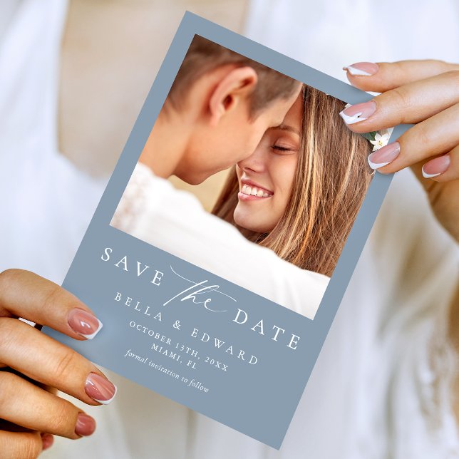 Reserva La Fecha Elegante Dusty Blue Photo Wedding Salven La Fecha (Subido por el creador)
