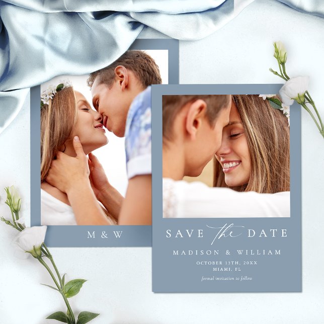 Reserva La Fecha Elegante Dusty Blue Photo Wedding Salven La Fecha (Subido por el creador)