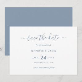 Reserva La Fecha Elegante Dusty Blue Script Wedding Guardar La Fech