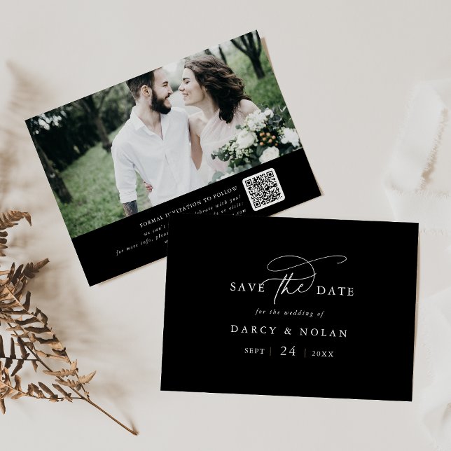 Reserva La Fecha Elegante Encanto Boda Negra Oscura Salva La Fecha (Elegant Charm Dark Black Wedding Save The Date)