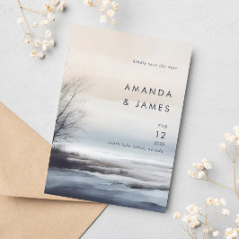 Reserva La Fecha Elegante Escenario Resumen Paisaje Boda de Inviern