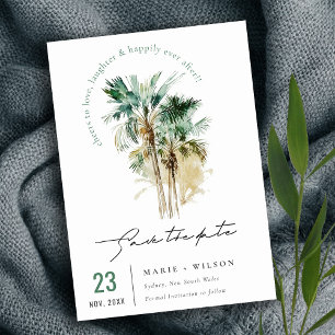 Reserva La Fecha Elegante escritura de árboles de palma de acuarela