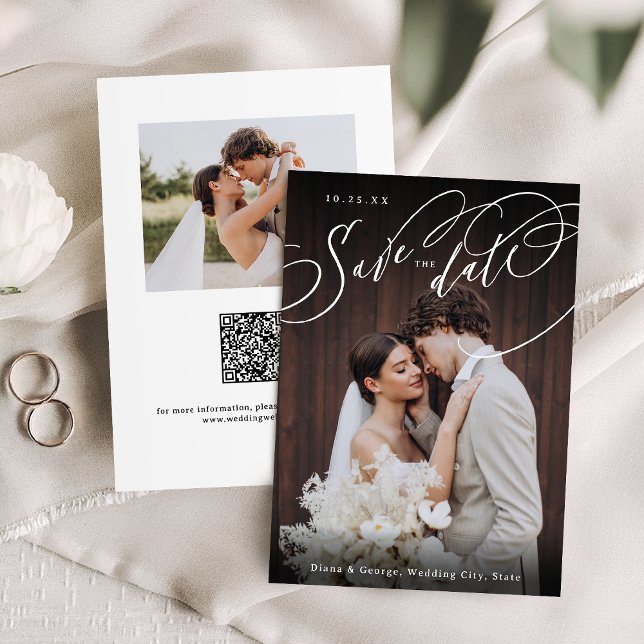 Reserva La Fecha Elegante escritura en espiral foto boda guardar la (Elegant swirl script photo wedding save the date)