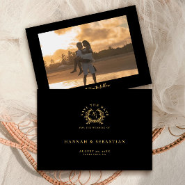 Reserva La Fecha Elegante Escudo botánico de oro negro