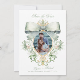 Reserva La Fecha Elegante Escudo dorado con Green Bow | Foto