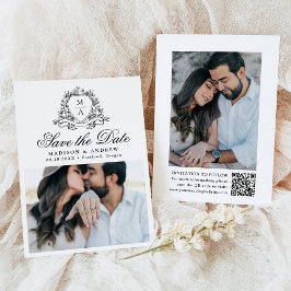 Reserva La Fecha Elegante Escudo floral negro Monograma Boda de fot