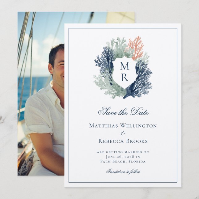 Reserva La Fecha Elegante Escudo náutico clásico Boda marino (Anverso / Reverso)