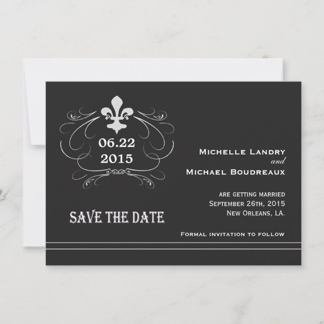 Reserva La Fecha Elegante estilo retro Fleur de Lis Save the Date (Anverso)