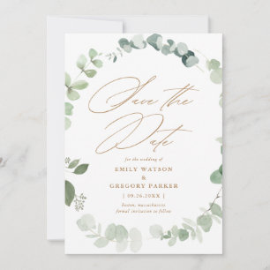 Reserva La Fecha Elegante Eucalyptus Calligraphy Gold Boda