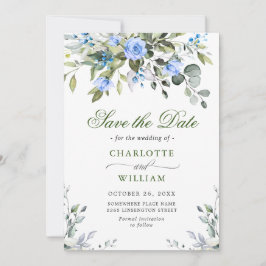 Reserva La Fecha Elegante Eucalyptus Rosas Azules Boda Floral