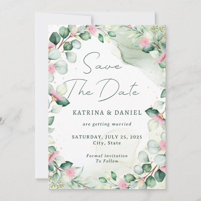 Reserva La Fecha Elegante Eucalyptus Watercolor (Anverso)