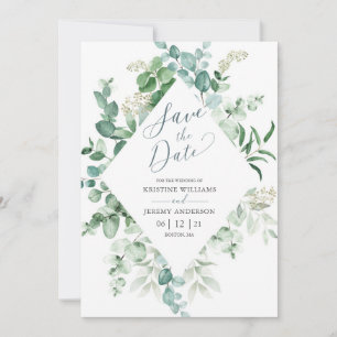 Reserva La Fecha Elegante Eucalyptus Watercolor Greenery Boda