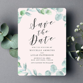 Reserva La Fecha Elegante Eucalyptus Wreath Pink Save the Date Card