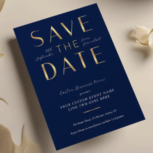 Reserva La Fecha Elegante Evento Corporativo de Negocios Azul Marin