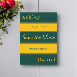 Reserva La Fecha Elegante Fancy Green Y Gold Stripes Boda De Moda