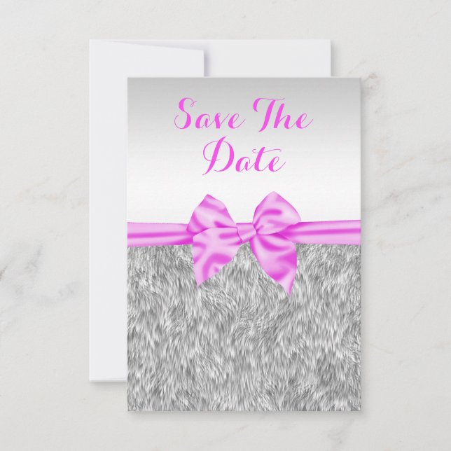 Reserva La Fecha Elegante Faux Fur & Pink Bow Cumpleaños Guardar La (Anverso)