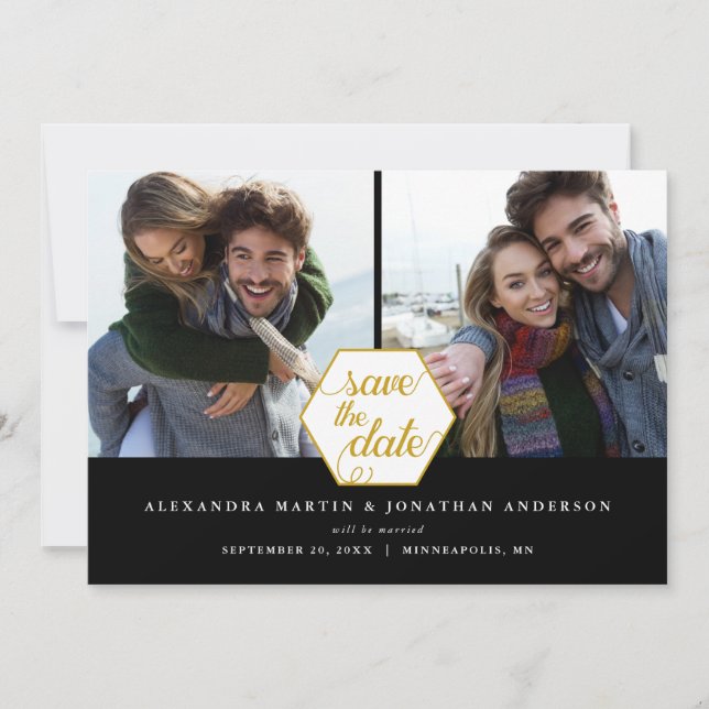 Reserva La Fecha Elegante fecha para guardar 2 fotos (Anverso)