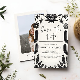 Reserva La Fecha Elegante Fiesta Cactus Boda Floral Mexicano