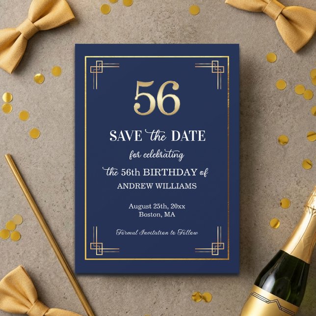 Reserva La Fecha Elegante Fiesta de Cumpleaños 56 Azul y Oro (Subido por el creador)
