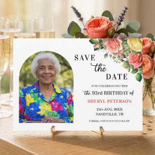 Reserva La Fecha Elegante fiesta de cumpleaños número 93 floral y f