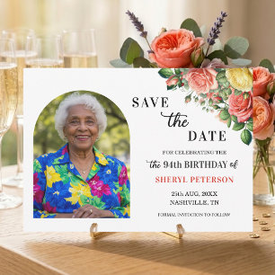 Reserva La Fecha Elegante fiesta de cumpleaños número 94 con flores
