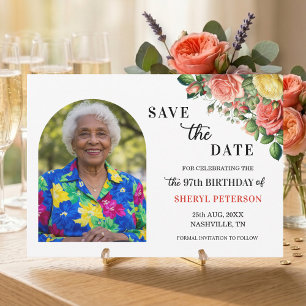 Reserva La Fecha Elegante fiesta de cumpleaños número 97 con flores