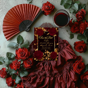 Reserva La Fecha Elegante Flamenco Script Red Rose