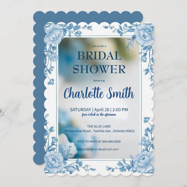 Reserva La Fecha Elegante flor azul chinoiserie despedida de solter (Anverso / Reverso)