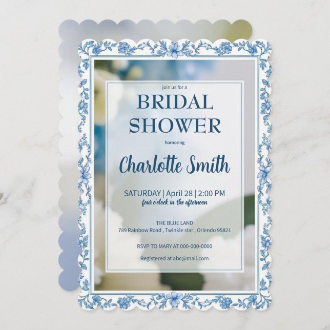 Reserva La Fecha Elegante flor azul de chinoiserie para despedida d (Anverso / Reverso)