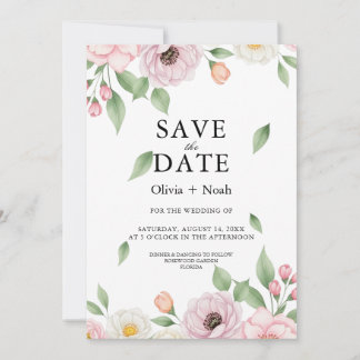 Reserva La Fecha Elegante Flor de Anémona Hojas Caídas Boda Guardar