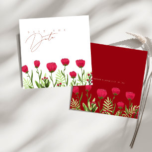 Reserva La Fecha Elegante Flor de Boda Salvaje Rojo Carmesí Guarde