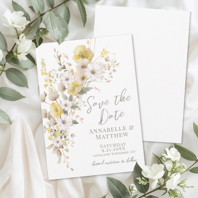 Reserva La Fecha Elegante Flor de Campo Amarilla Boda Floral (Elegant Wildflower Yellow Floral Wedding Save the Date)
